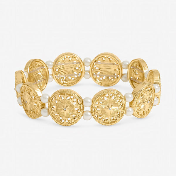 Mood Gold Plated Filigree and Pearl Stretch Bracelet