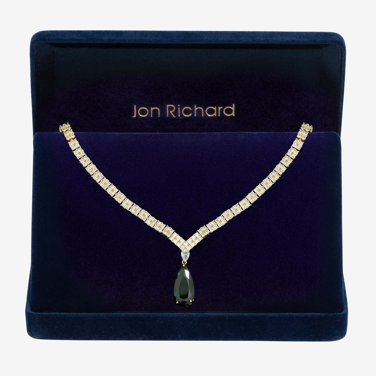 Gold Plated Cubic Zirconia Emerald Green Pear Drop Collar Necklace Gift Boxed