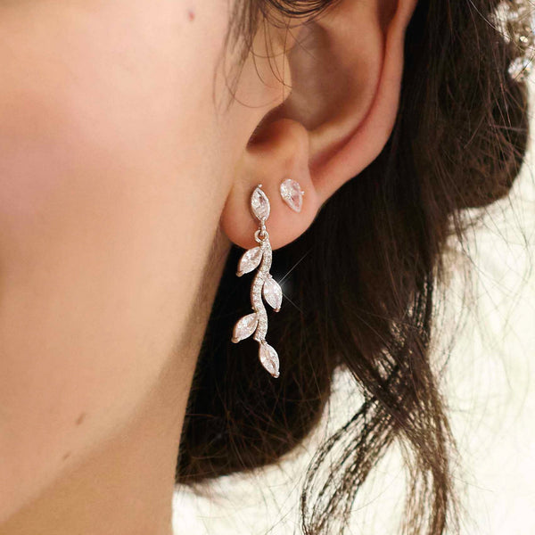 Jon Richard Silver Crystal Leaf Drop Earrings