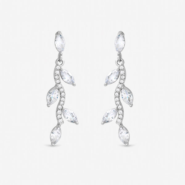 Jon Richard Silver Crystal Leaf Drop Earrings