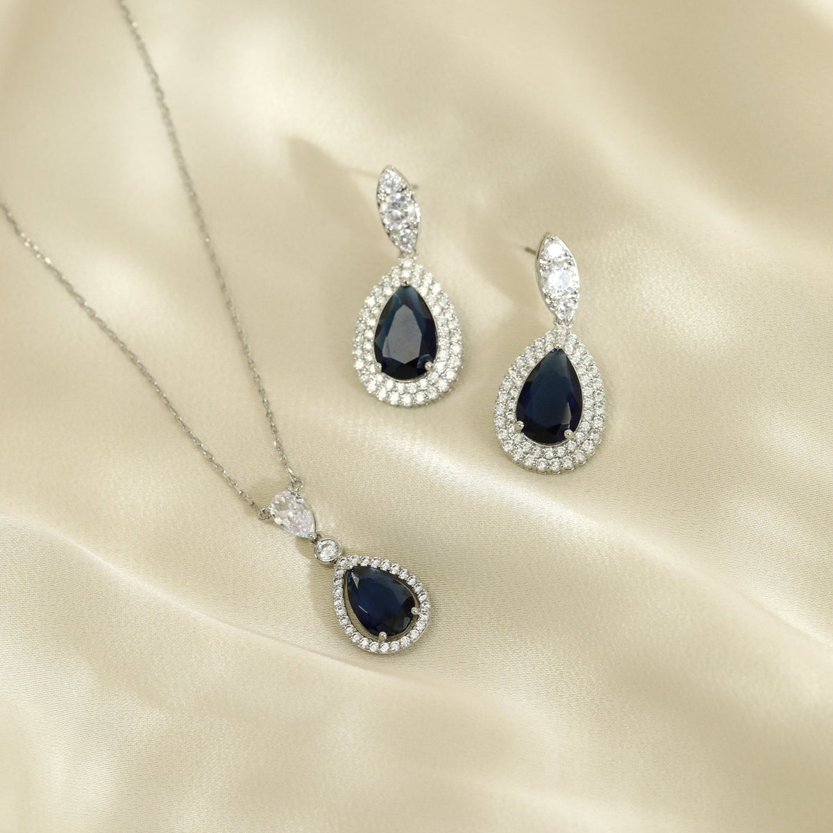 Jon Richard Rhodium Plated Cubic Zirconia Sapphire Pendant Necklace