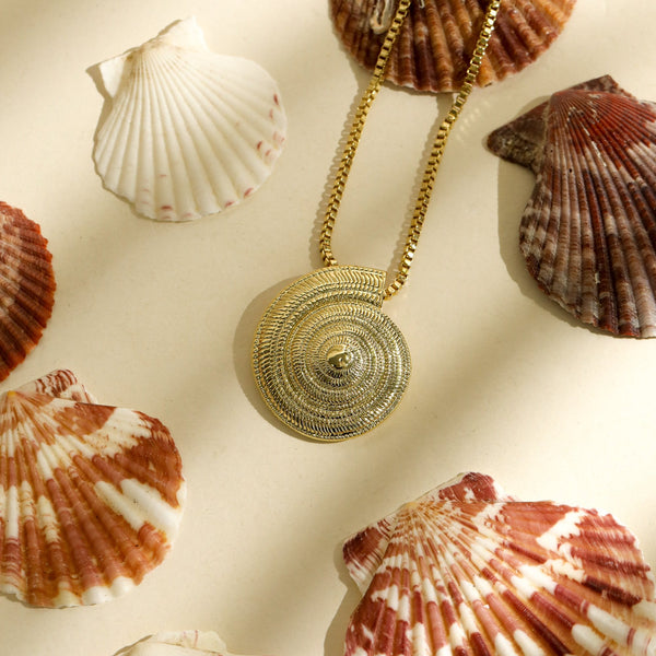 Inicio Gold Plated Statement Shell Necklace - Gift Pouch
