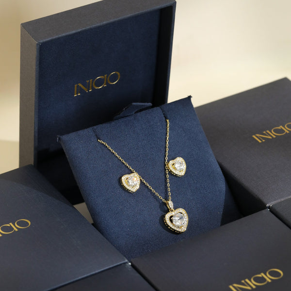 Inicio 14Ct Real Gold Plated Heart Set - Gift Box