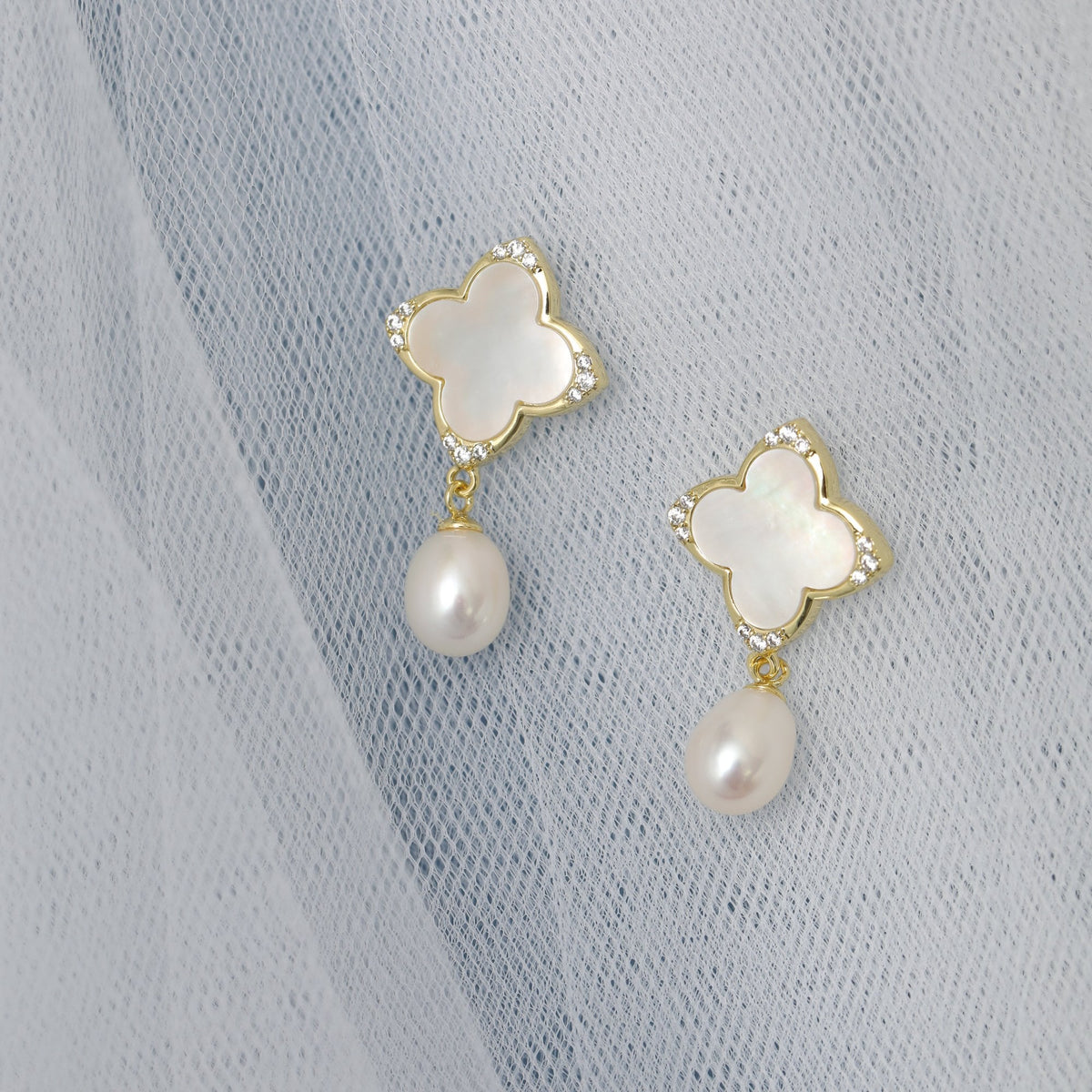 Jon Richard Gold Plated Mother of Pearl Clover Earrings