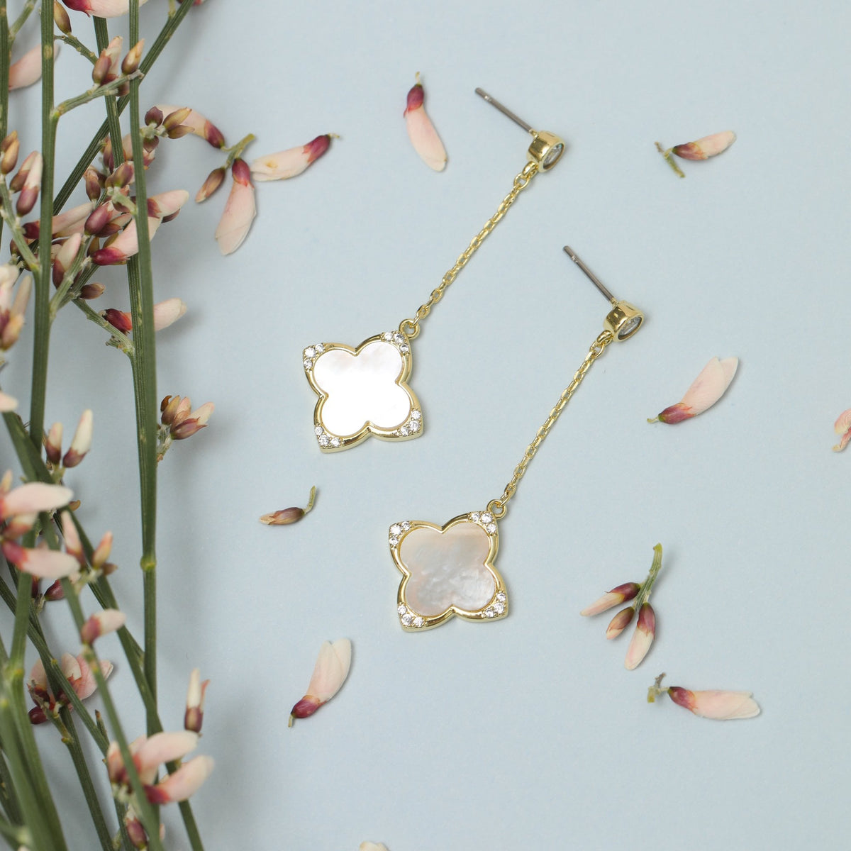 Jon Richard Gold Plated Mother of Pearl and Pearl Drop Clover Earrings
