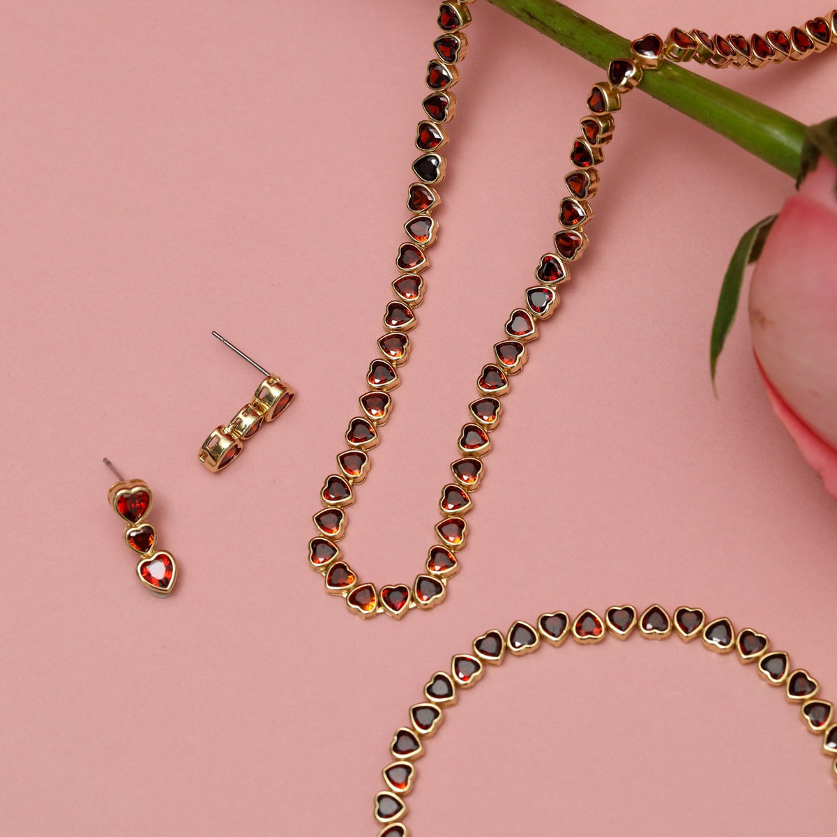 Jon Richard Gold Plated Cubic Zirconia Red Heart Tennis Earrings