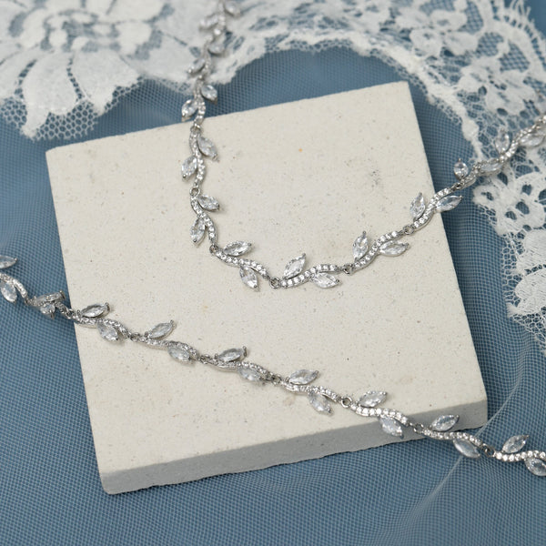 Jon Richard Silver Plated Pave Wave Leaf Collar Necklace