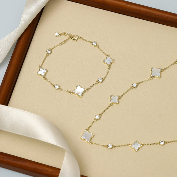 Jon Richard Gold Plated Mother of Pearl and Crystal Clover Necklace