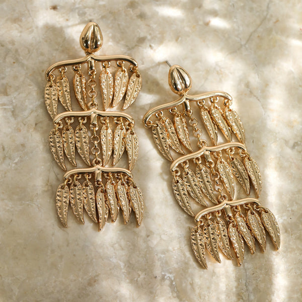 Mood Gold Plated Cascading Leaf Earrings