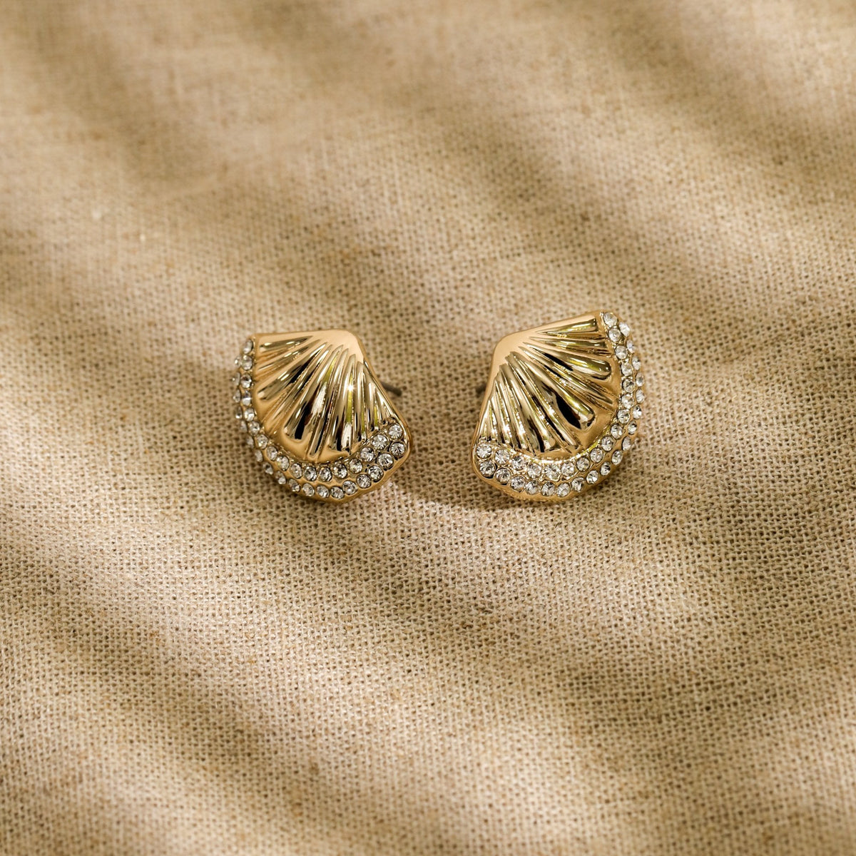 Mood Gold Plated and Pave Shell Stud Earrings