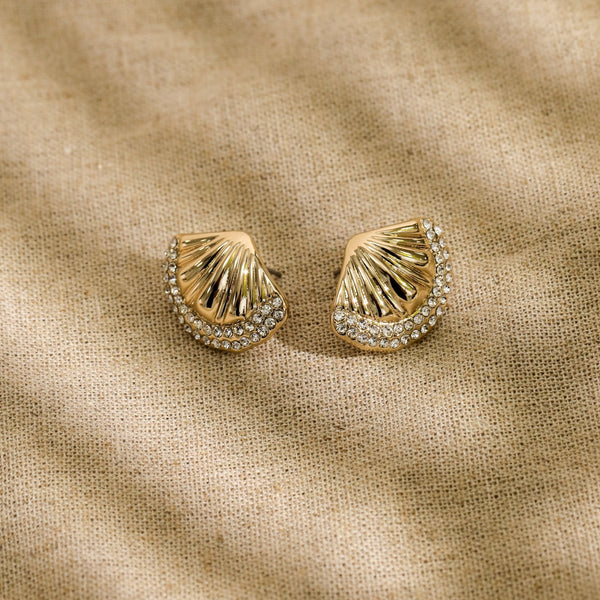 Mood Gold Plated and Pave Shell Stud Earrings