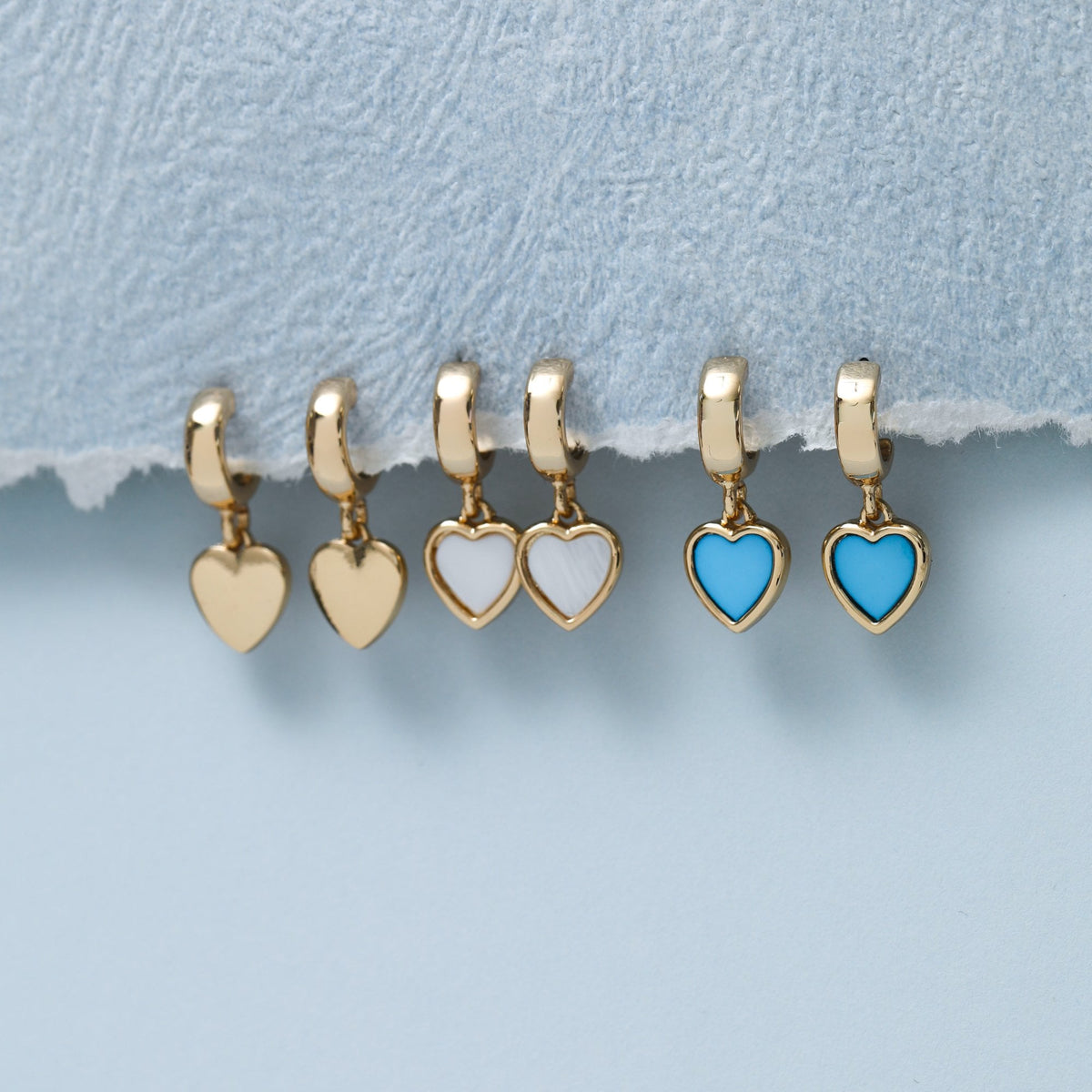 Mood Gold Plated Blue Enamel and Mother of Pearl Heart Earrings - Pack of 3