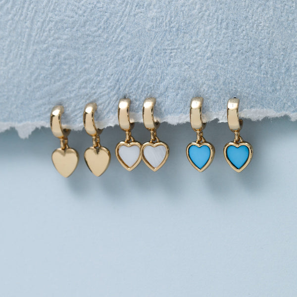 Mood Gold Plated Blue Enamel and Mother of Pearl Heart Earrings - Pack of 3