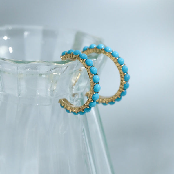 Mood Gold Plated and Blue Bead Hoop Earrings