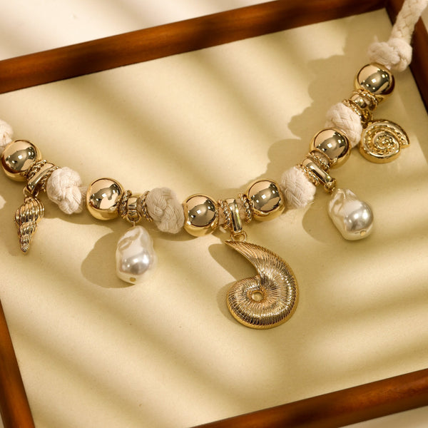 Mood Gold Plated Statement Rope Shell Necklace