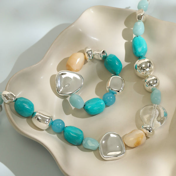 Mood Silver and Turquoise Resin Stretch Bracelet