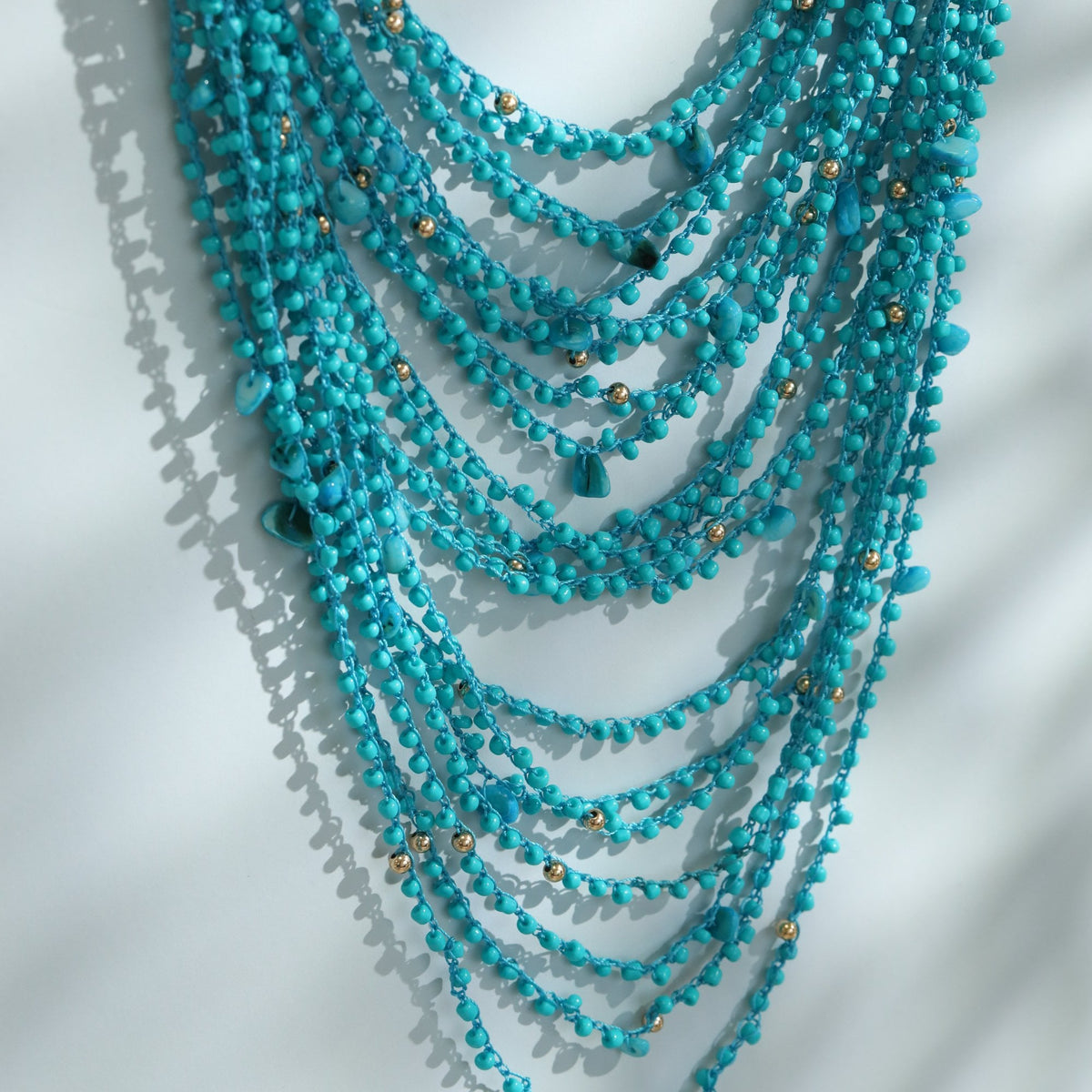 Mood Turquoise Beaded Statement Multrirow Necklace