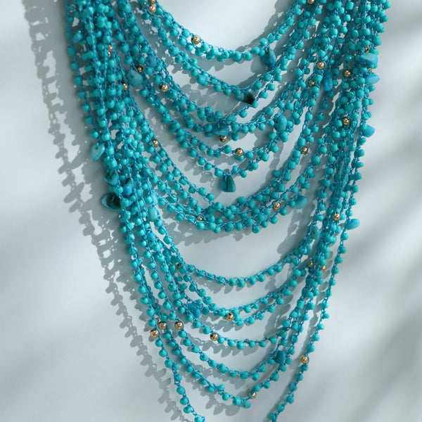 Mood Turquoise Beaded Statement Multrirow Necklace