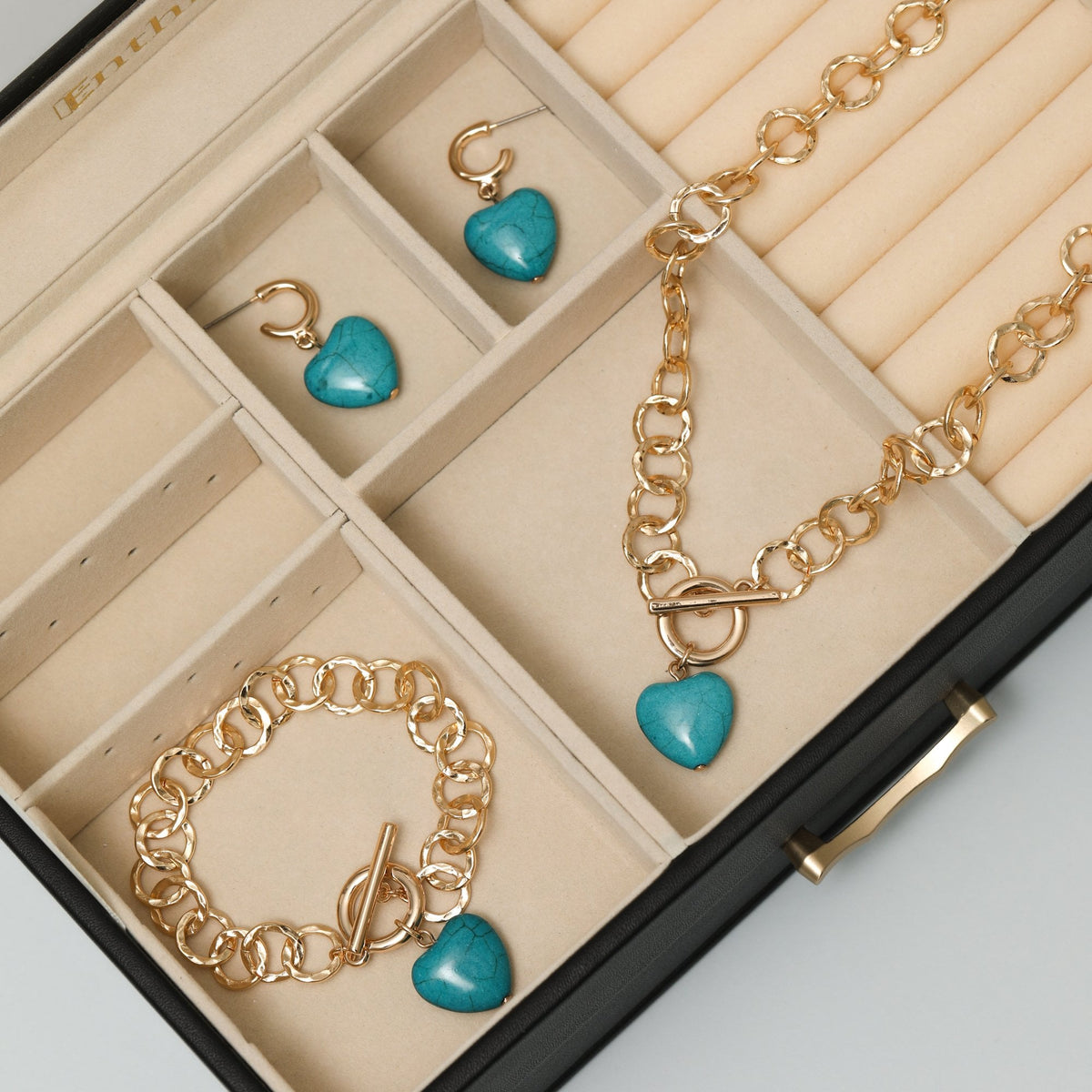 Mood Gold Plated and Turquoise Heart T-Bar Necklace