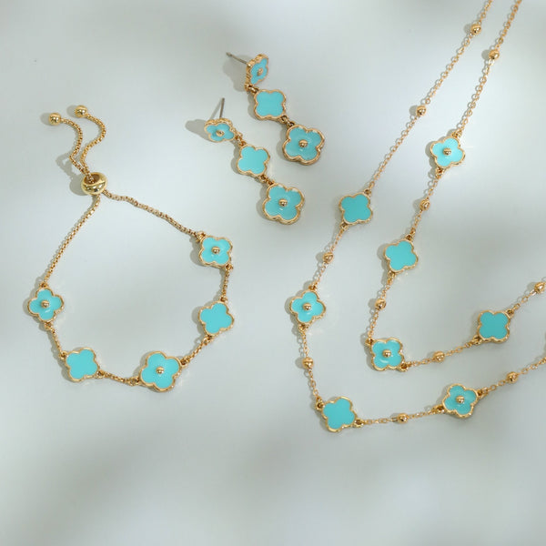 Mood Gold Plated and Turquoise Clover Drop Earrings