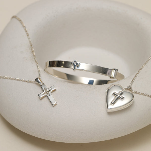 Inicio Sterling Silver Heart Cross Locket - Gift Pouch