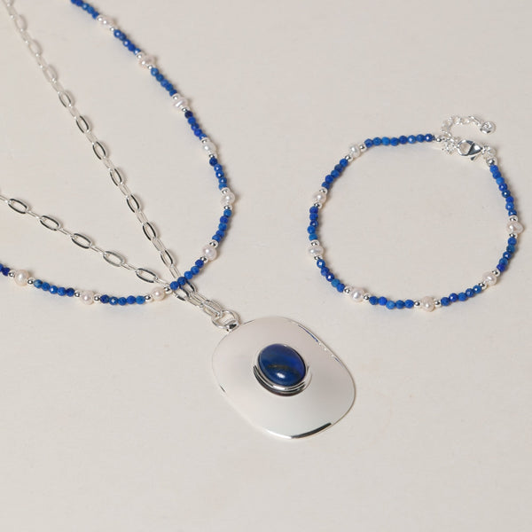 Inicio Sterling Silver Lapis And Pearl Bracelet - Gift Pouch