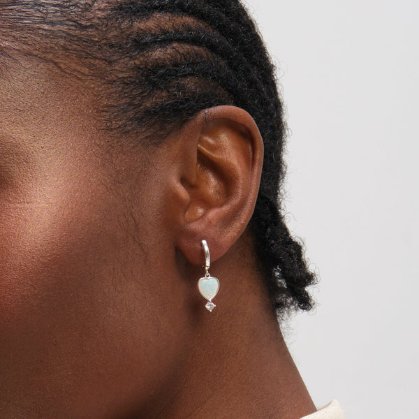 Inicio Sterling Silver Opal Heart Charm Earrings