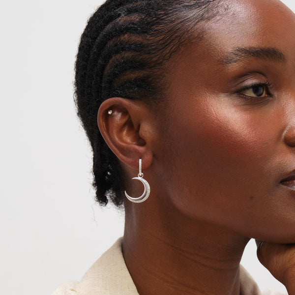 Inicio Sterling Silver Pave Crescent Hoops