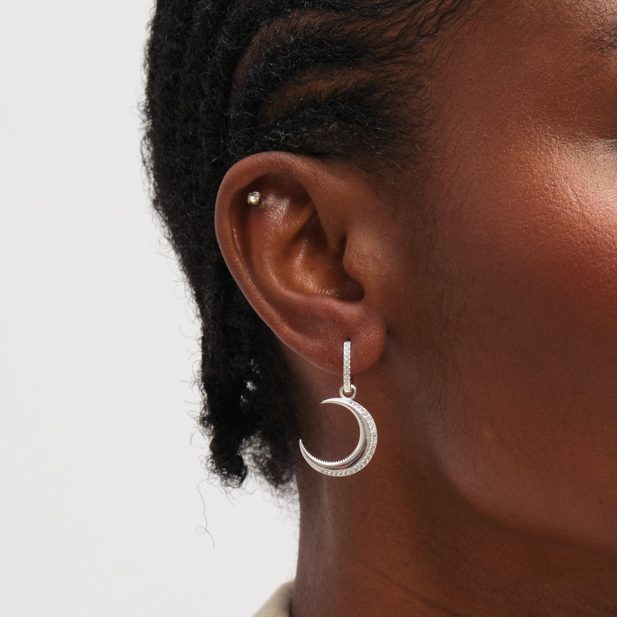 Inicio Sterling Silver Pave Crescent Hoops