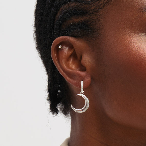 Inicio Sterling Silver Pave Crescent Hoops