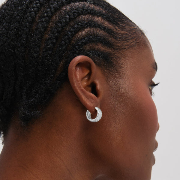 Inicio Sterling Silver Textured Chubby Hoop Earrings