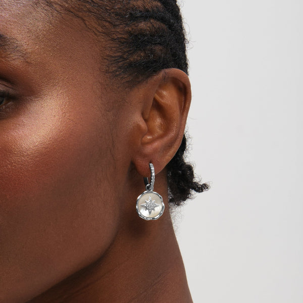 Inicio Sterling Silver Mother of Pearl Celestial Charm Hoops