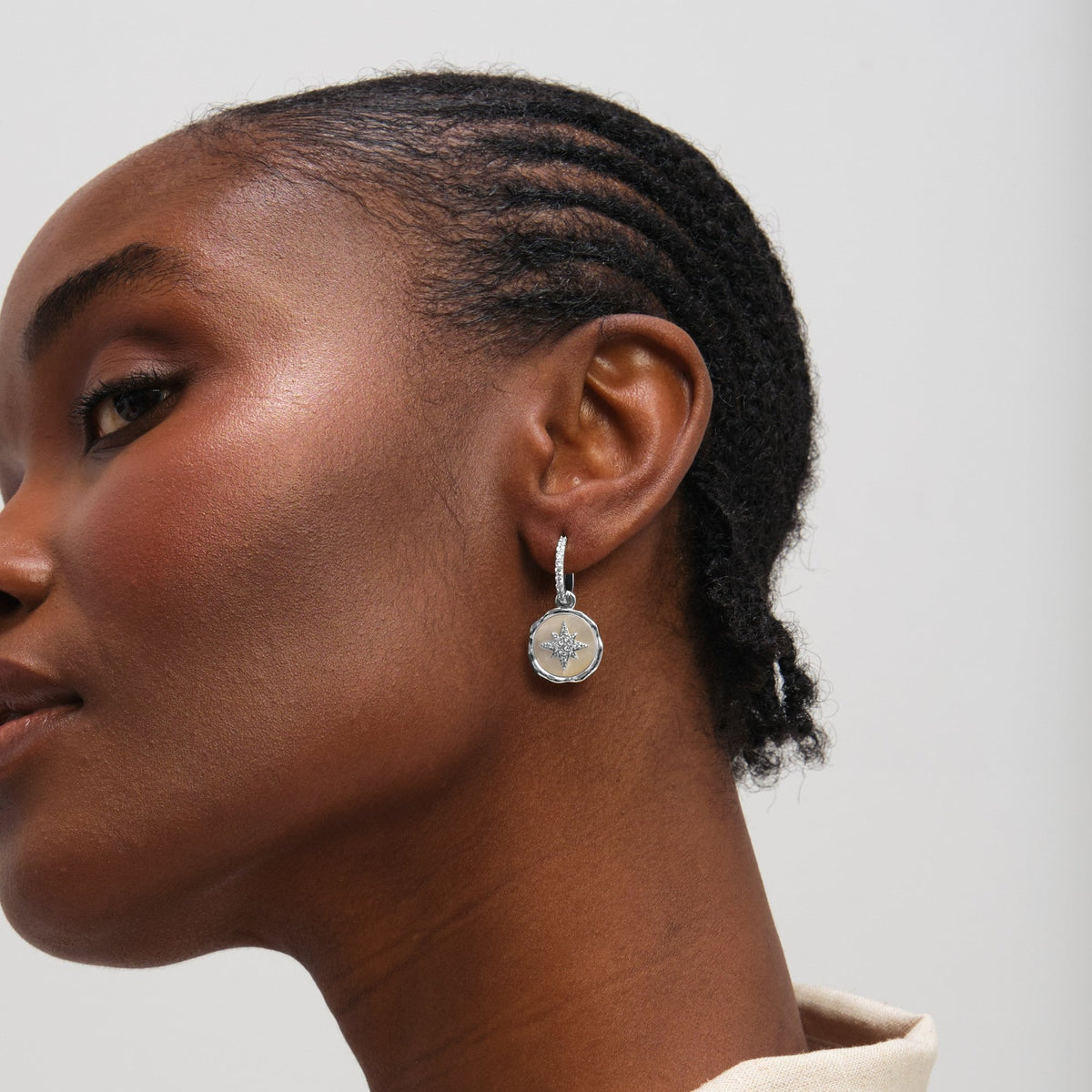 Inicio Sterling Silver Mother of Pearl Celestial Charm Hoops