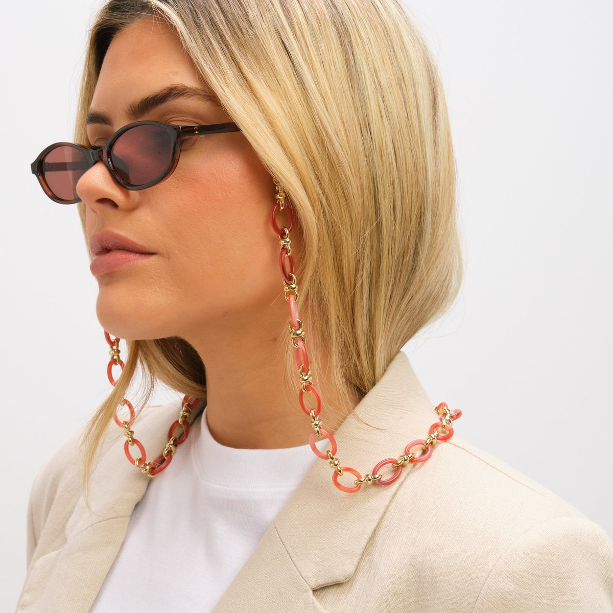 Mood Gold Plated and Coral Resin Sunglasses Chain
