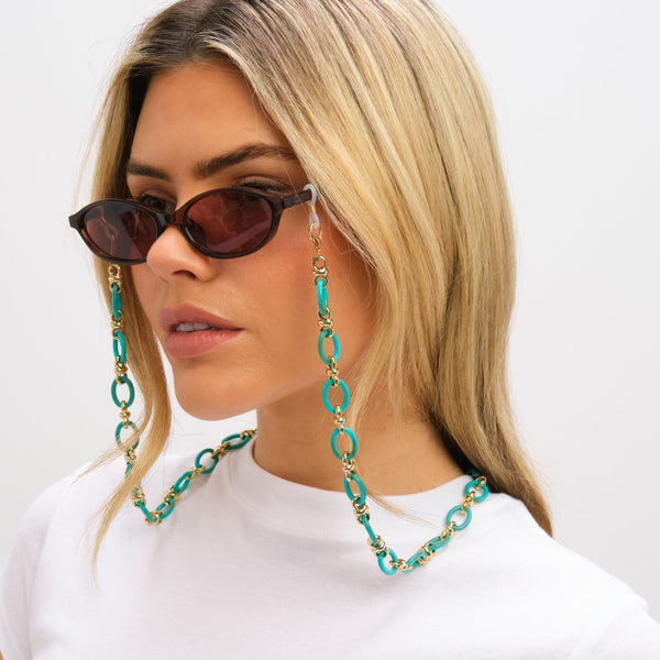 Mood Gold Plated and Mint Green Resin Sunglasses Chain