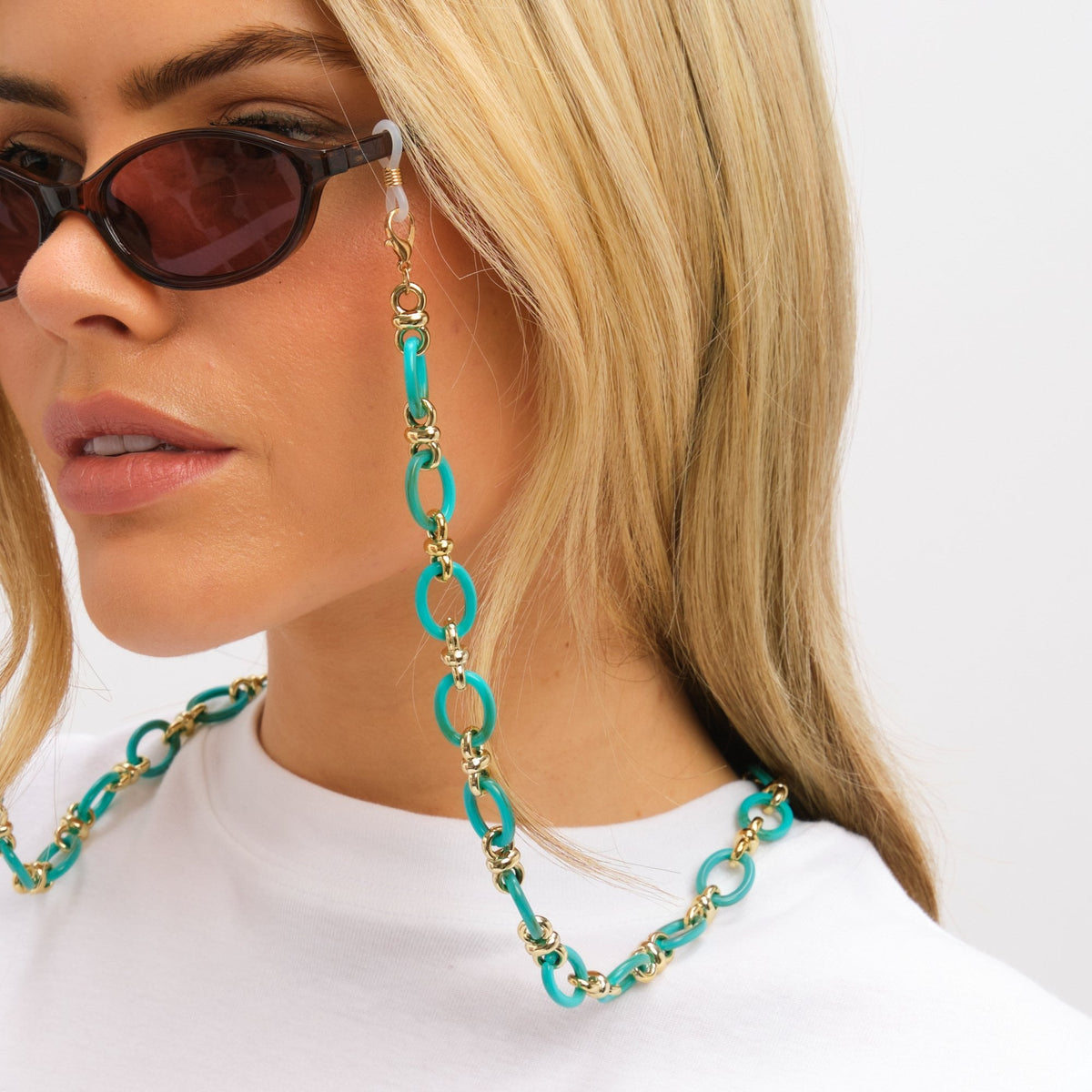 Mood Gold Plated and Mint Green Resin Sunglasses Chain