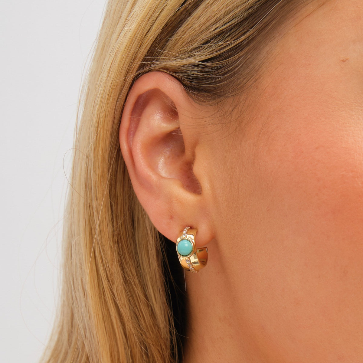 Inicio Gold Plated Crystal and Blue Stone Hoop Earrings - Gift Pouch