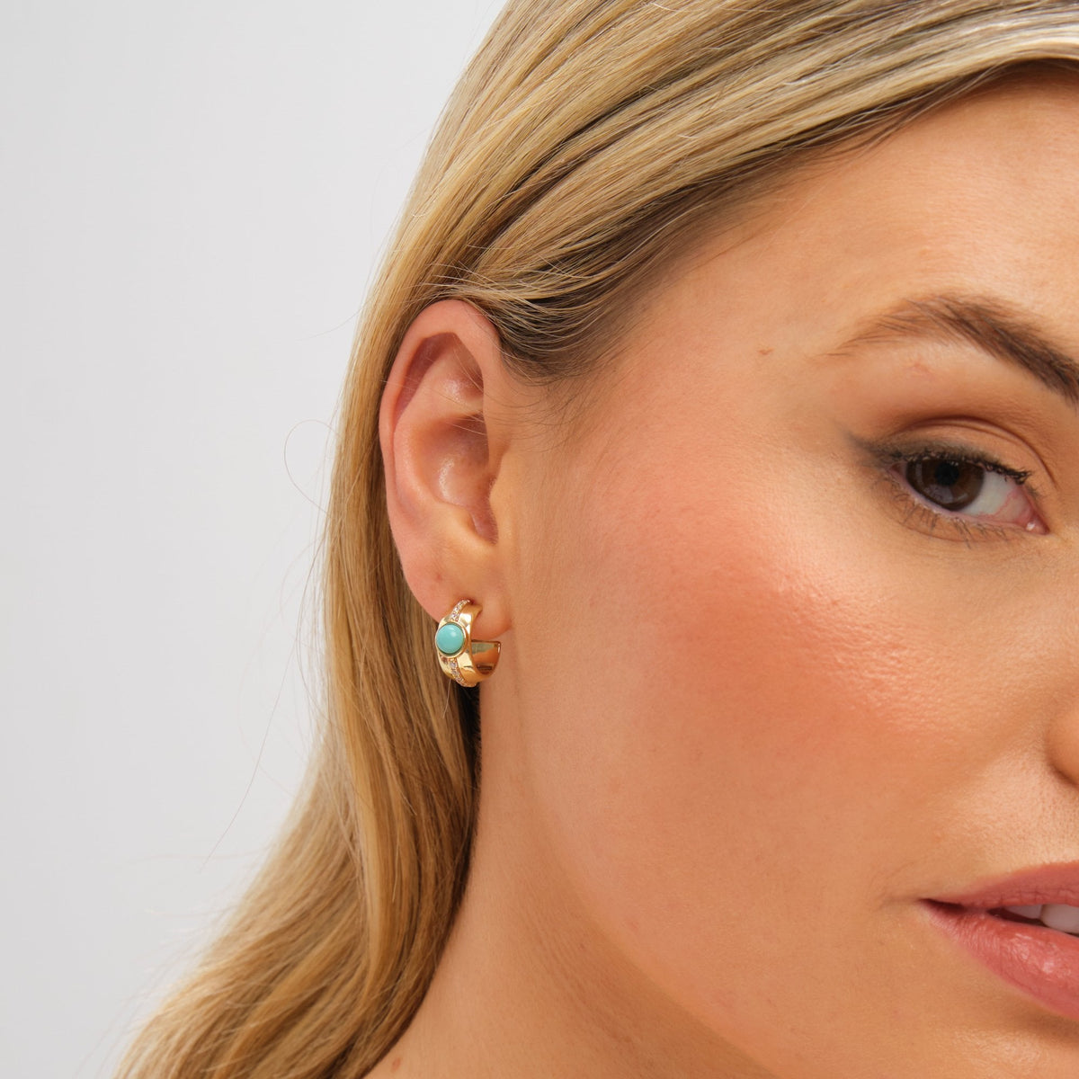 Inicio Gold Plated Crystal and Blue Stone Hoop Earrings - Gift Pouch
