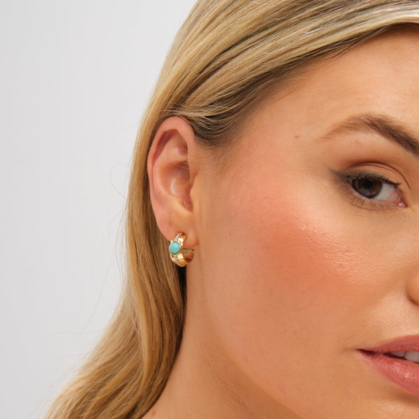 Inicio Gold Plated Crystal and Blue Stone Hoop Earrings - Gift Pouch