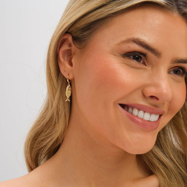 Inicio Gold Plated Fish Drop Earrings - Gift Pouch