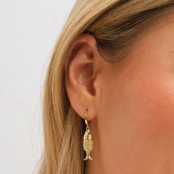 Inicio Gold Plated Fish Drop Earrings - Gift Pouch