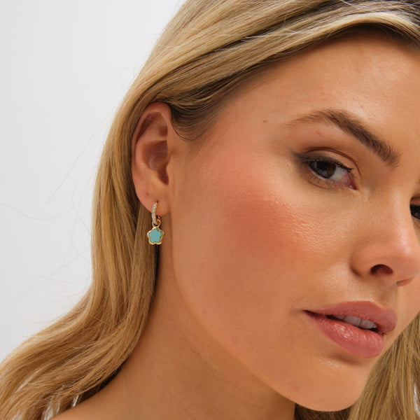 Inicio Gold Plated and Blue Flower Earrings - Gift Pouch