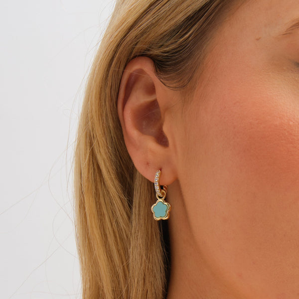Inicio Gold Plated and Blue Flower Earrings - Gift Pouch