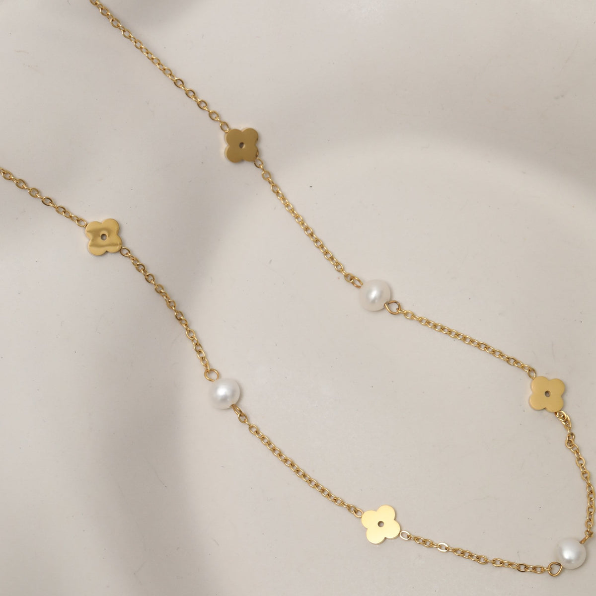 Jon Richard Gold Plated Waterproof Pearl and Floral Station Necklace
