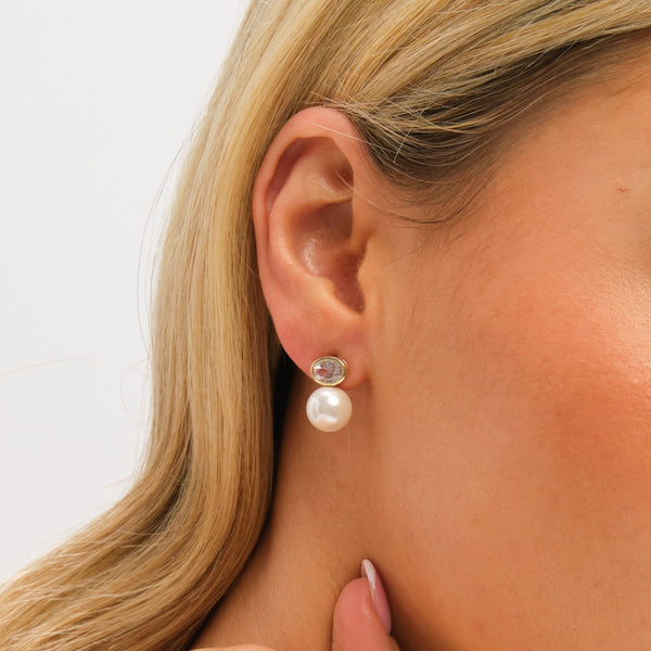 Jon Richard Gold Plated Crystal and Pearl Drop Earrings