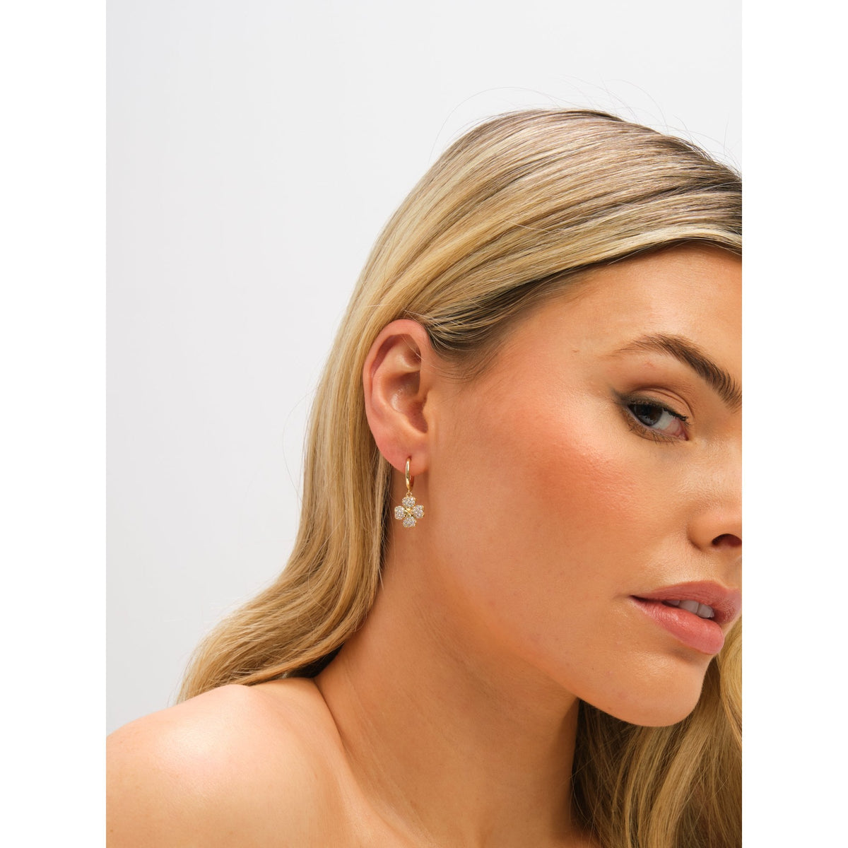Jon Richard Gold Plated and Pave Clover Huggie Earrings