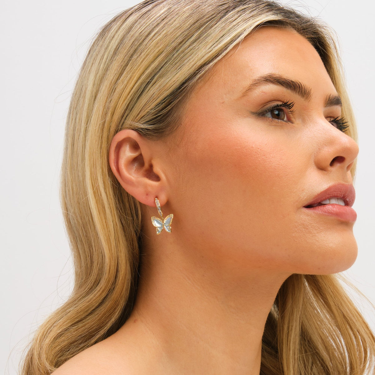 Jon Richard Gold Plated Pave and Blue Butterfly Half Hoop Earrings