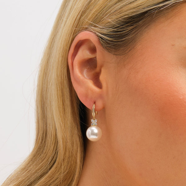 Jon Richard Gold Plated Pave and Pearl Drop Earrings