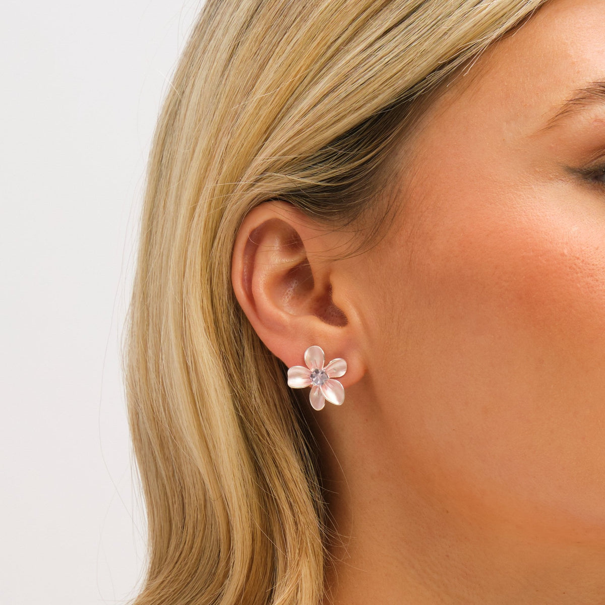 Jon Richard Silver Plated Blush Pink Flower Earrings
