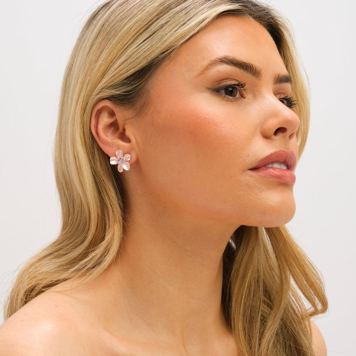 Jon Richard Silver Plated Blush Pink Flower Earrings
